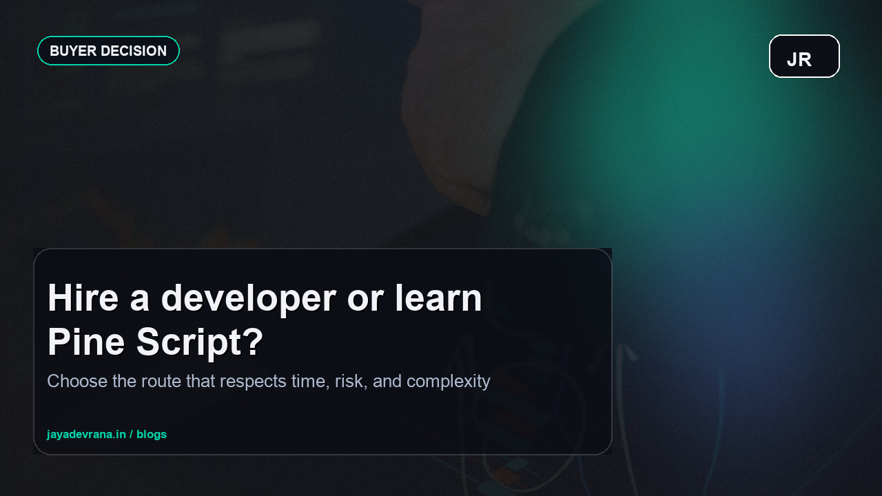 Decision guide cover for hiring a Pine Script developer versus learning yourself