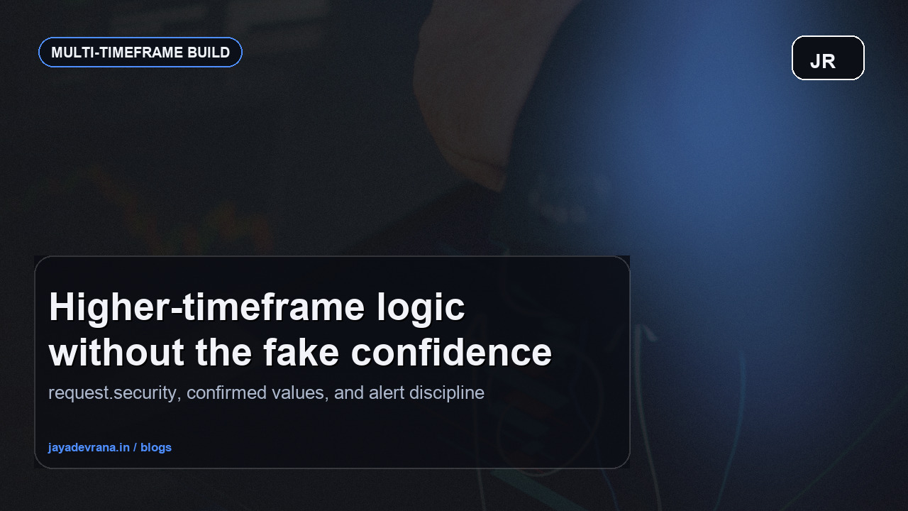 Multi-timeframe Pine Script workflow visual on a dark trading desk