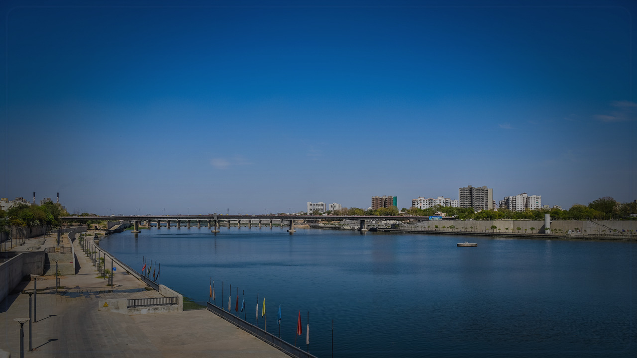 Ahmedabad India skyline themed Pine Script service cover with dark market grading