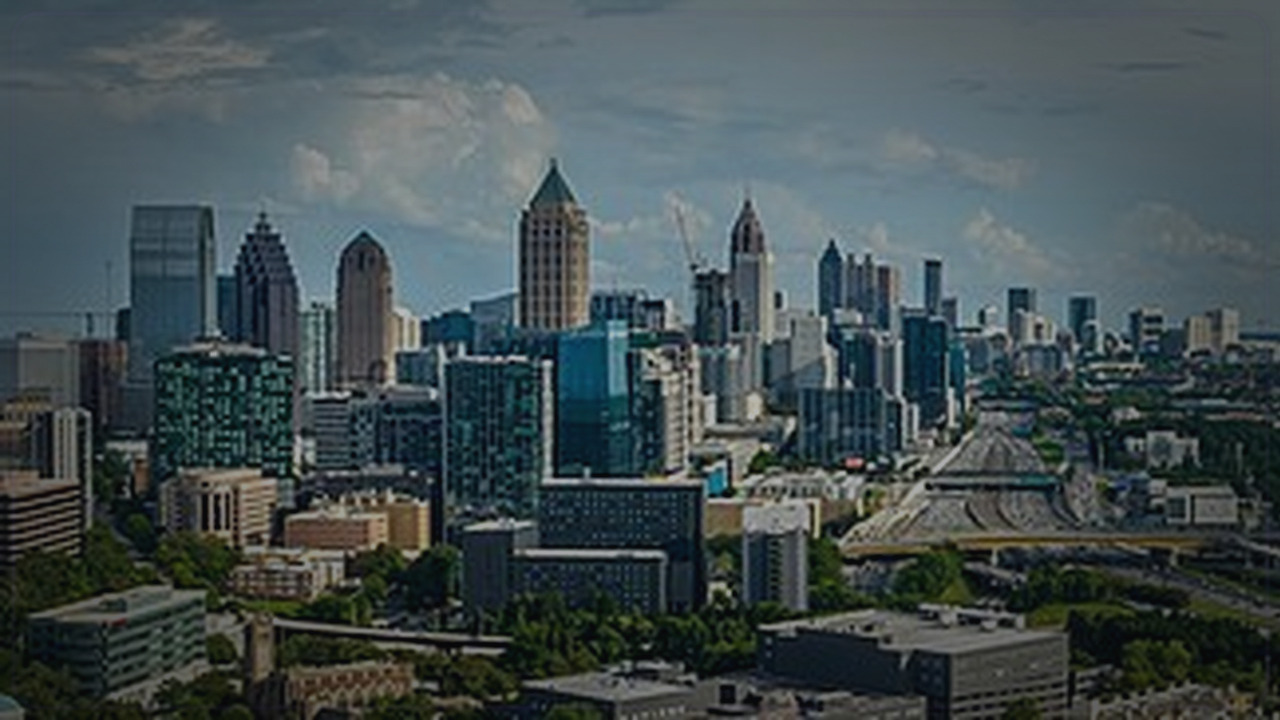 Atlanta skyline themed Pine Script service cover with dark market grading