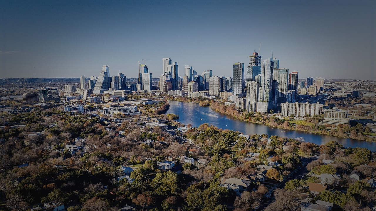 Austin skyline themed Pine Script service cover with dark market grading