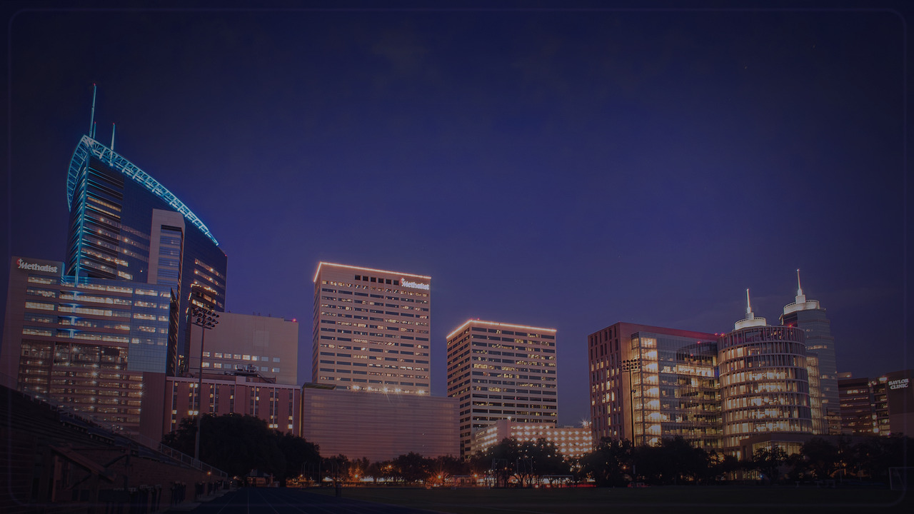 Houston skyline themed Pine Script service cover with dark market grading