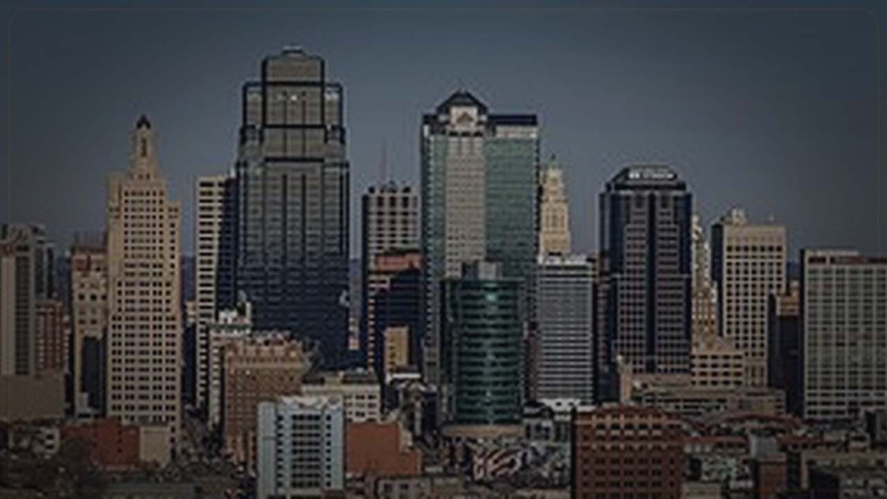 Kansas City skyline themed Pine Script service cover with dark market grading