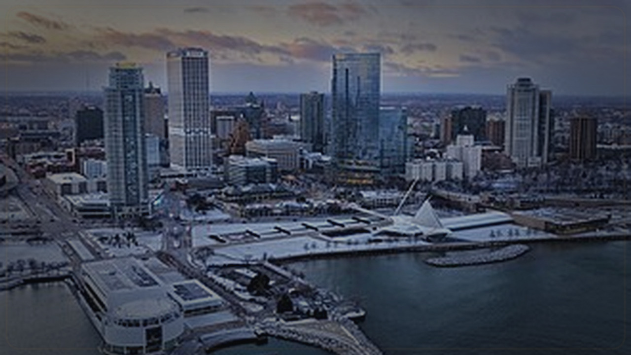 Milwaukee skyline themed Pine Script service cover with dark market grading