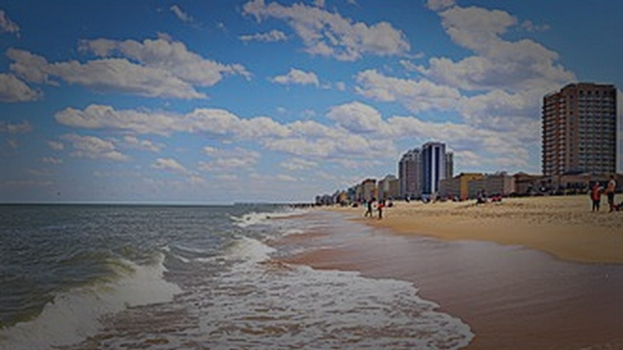 Virginia Beach skyline themed Pine Script service cover with dark market grading