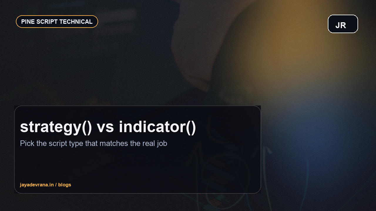 Pine Script strategy versus indicator concept on a dark trading workstation