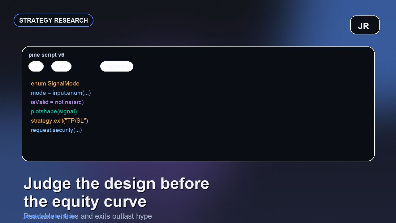TradingView Pine Script strategies comparison cover with a dark market desk visual