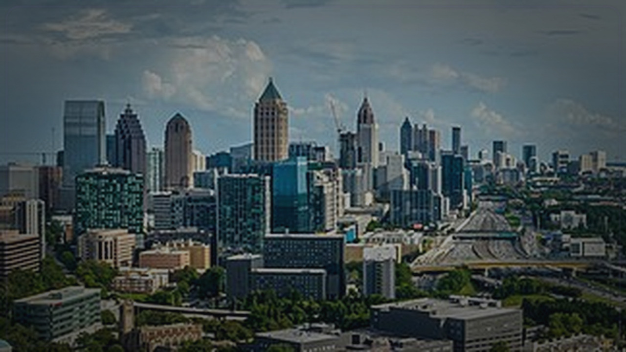 Atlanta skyline themed Pine Script service cover with dark market grading