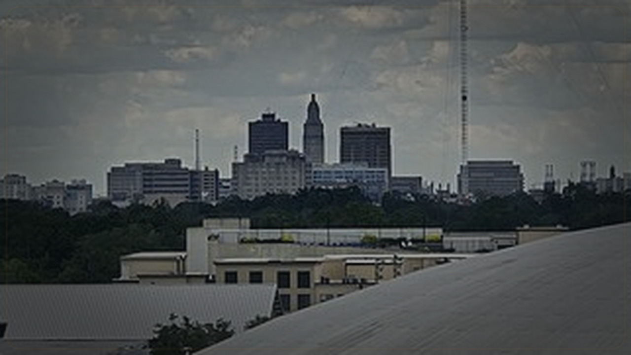 Baton Rouge skyline themed Pine Script service cover with dark market grading