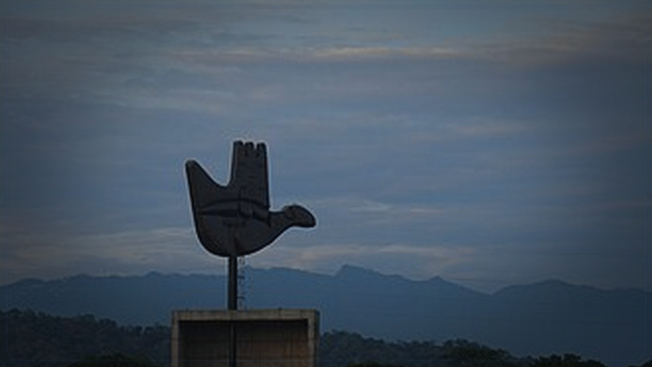 Chandigarh India skyline themed Pine Script service cover with dark market grading