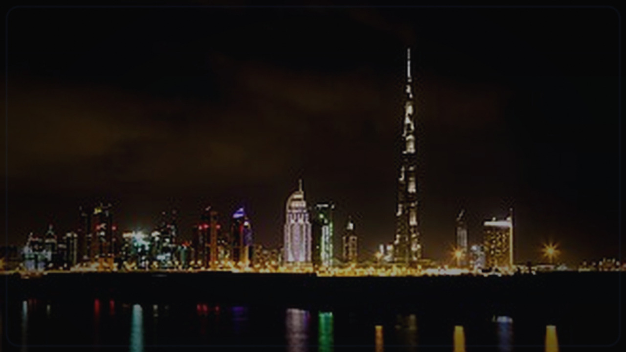 Downtown Dubai themed Pine Script service cover with dark cinematic trading visuals