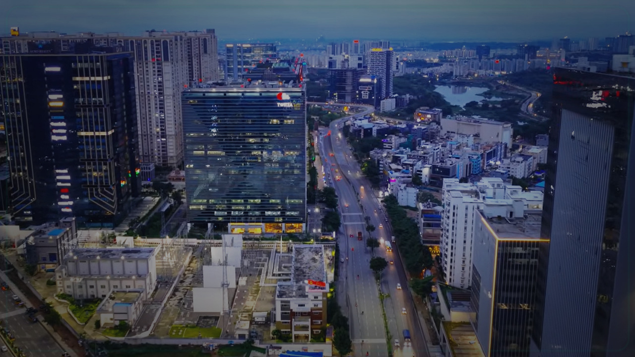 Hyderabad-themed Pine Script service cover with dark cinematic grading