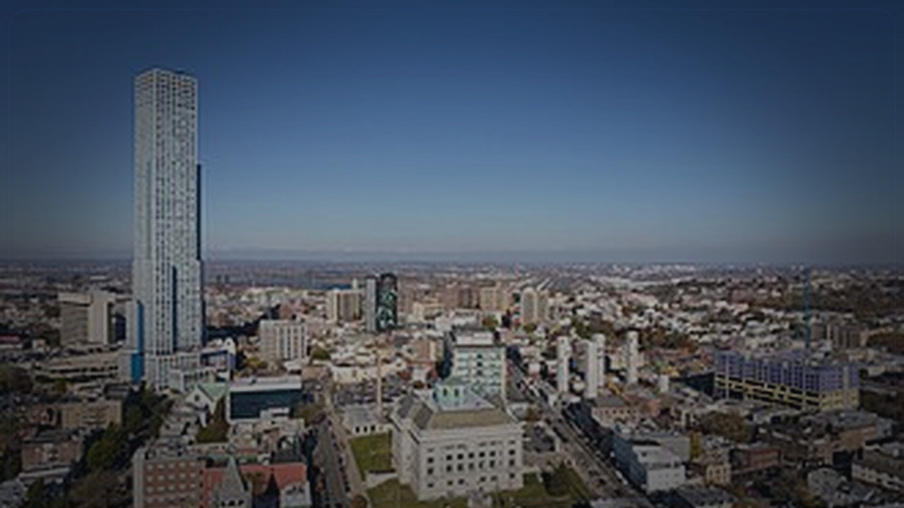 Jersey City skyline themed Pine Script service cover with dark market grading