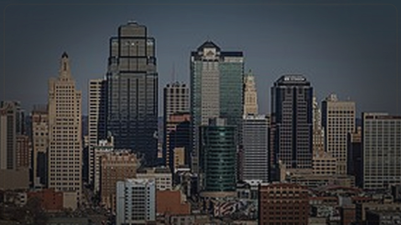 Kansas City skyline themed Pine Script service cover with dark market grading