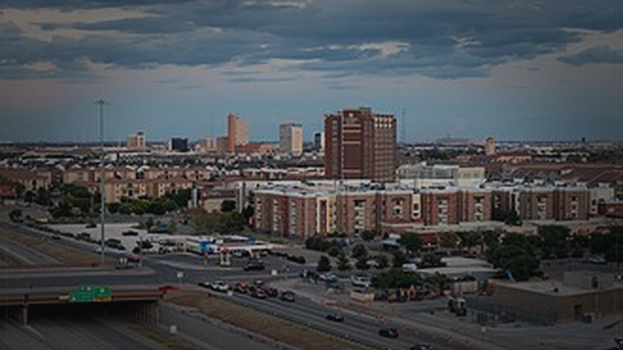 Lubbock skyline themed Pine Script service cover with dark market grading