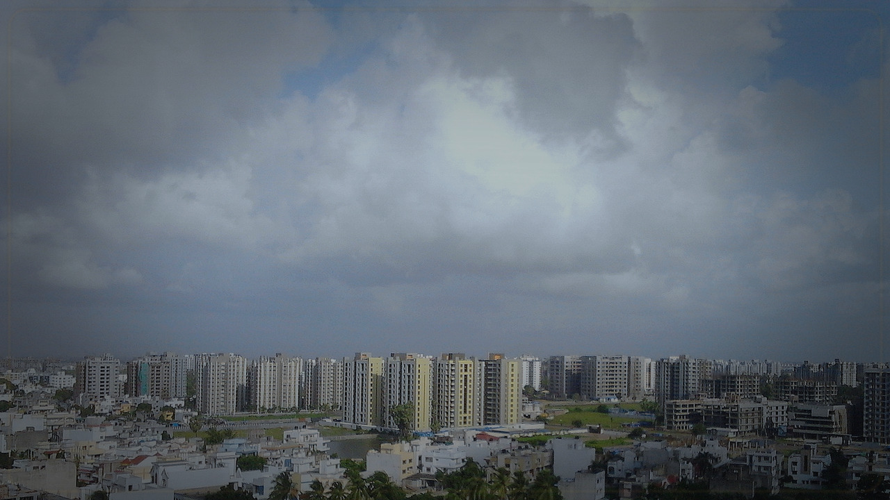 Surat India skyline themed Pine Script service cover with dark market grading