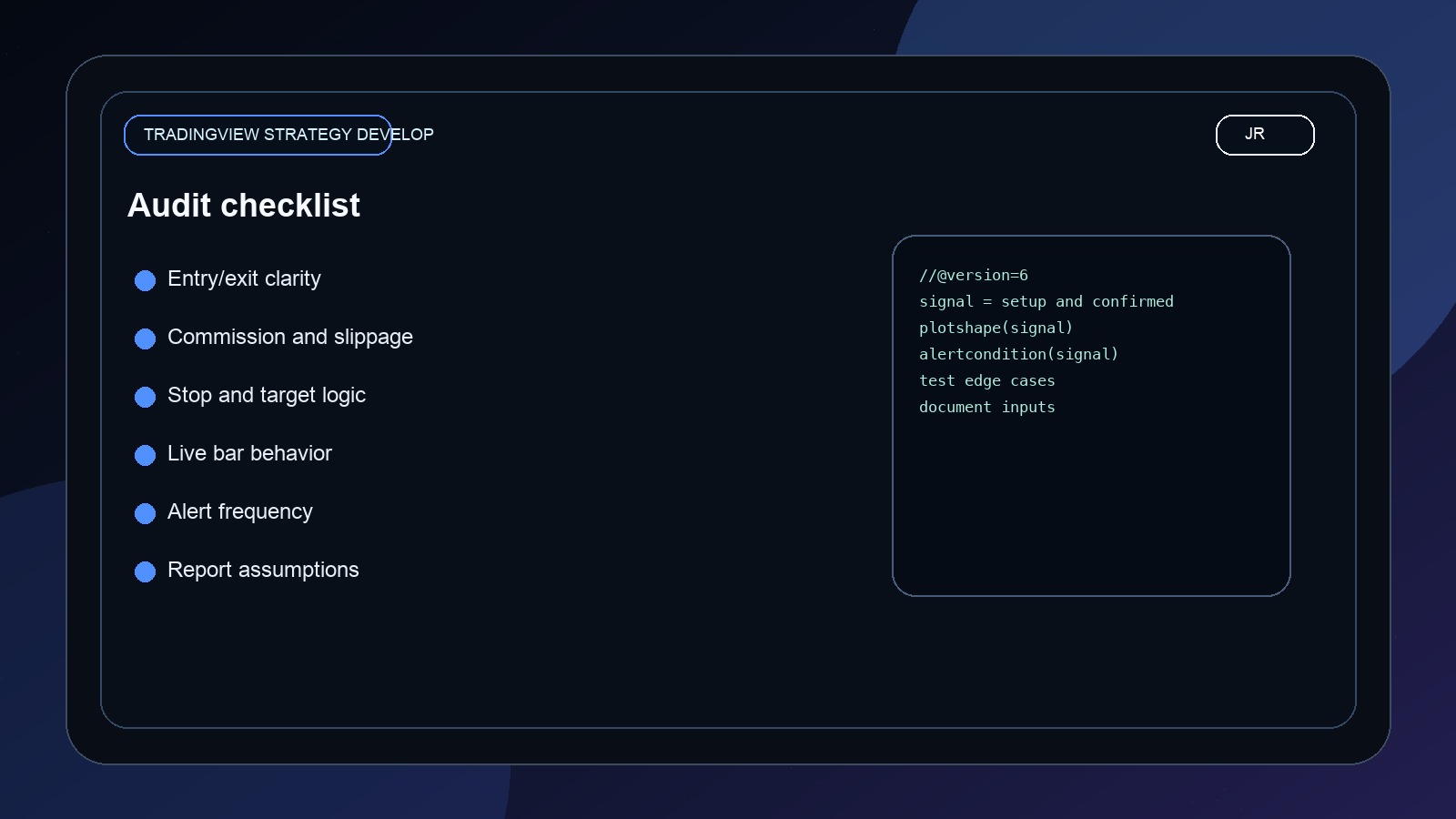 TradingView Strategy Developer: Backtests, Alerts, and Live-Ready Logic by Jayadev Rana audit image