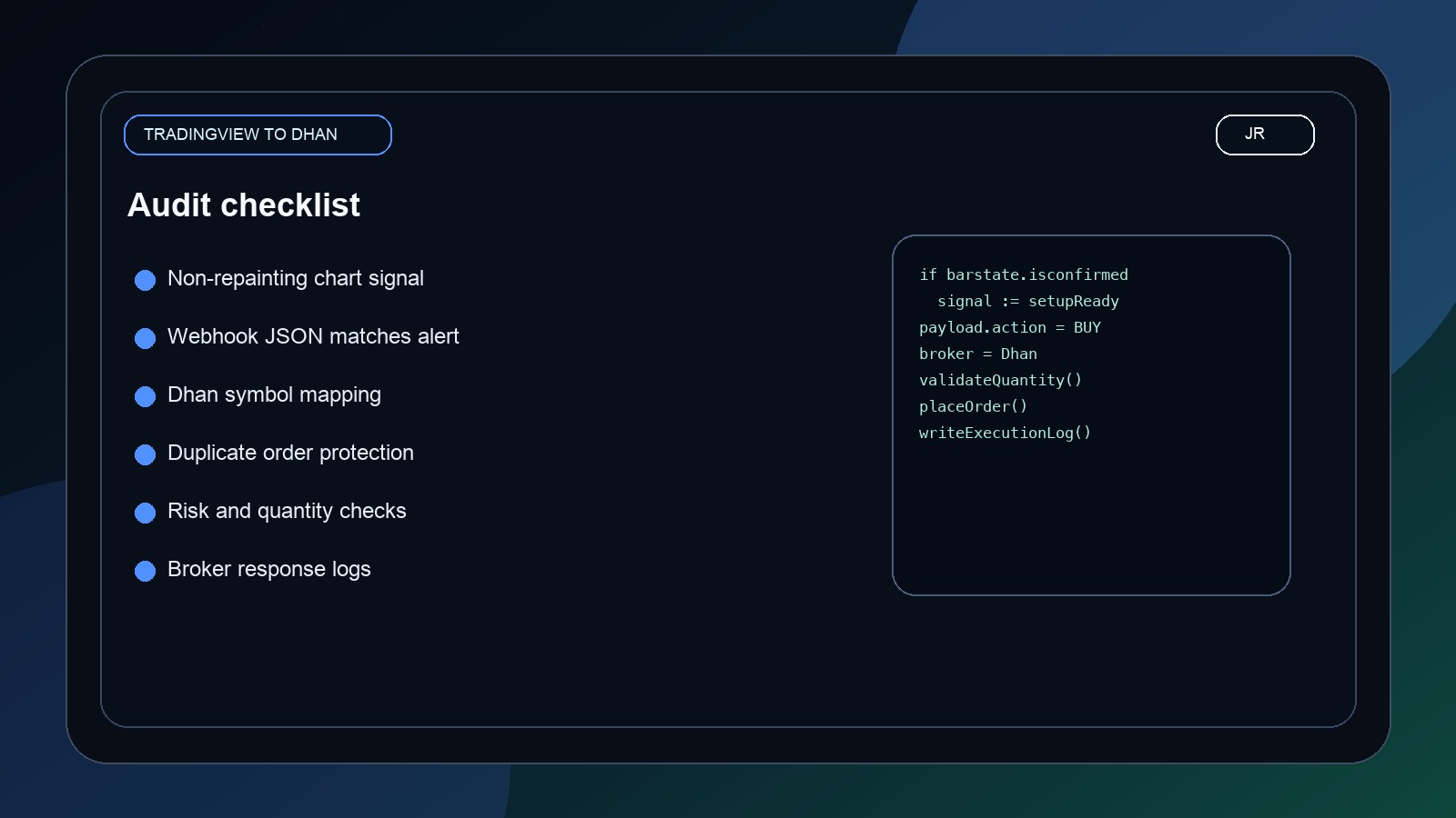 TradingView to Dhan Automation Audit by Jayadev Rana audit image