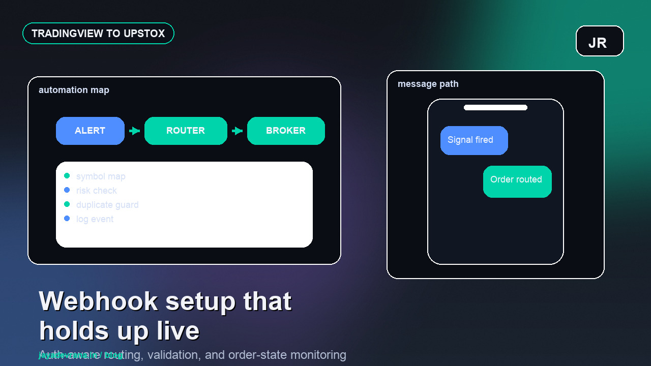 TradingView to Upstox automation interface with dark blue cinematic grading