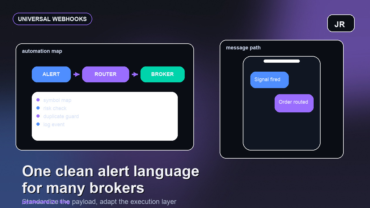 TradingView webhook routing concept with dark cinematic market visuals