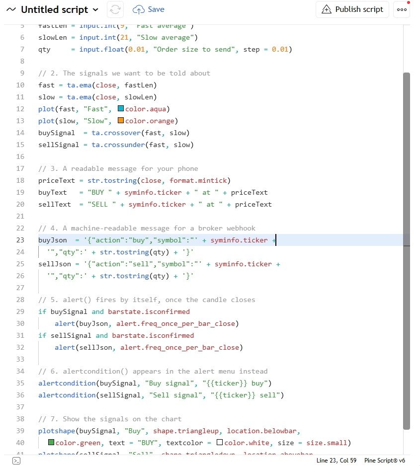 The complete script, including the JSON message built with str.tostring.
