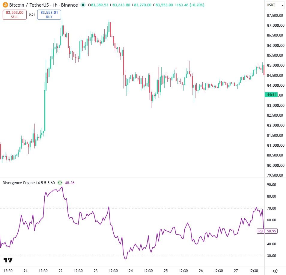 The RSI pane on its own before the pivots and markers are added.